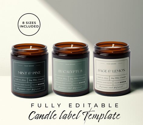 "Editable Candle Label Template, DIY Candle Label Template, Modern Candle Label Design, Customisable Candle Label, Printable Candle Label If you have idea to make your own small business or you have some great idea for presents don't wait for another day, create it! One of the most important things is to make lasting impression with stunishing DIY Product Branding . Add the finishing touch to your Beautiful Products with these Modern, Customisable Candle Labels. Edit the text and add logo to inc Label Design For Candles, Modern Candle Label, Canva Label Template, Candle Label Design Ideas, Candle Label Design Free Printable, Candle Label Ideas, Candle Labels Ideas, Candle Tin Labels, Candle Label Design