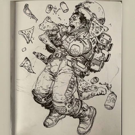 Karl Kopinski on Instagram: “#spacepizza #astronaut #sketch” Astronaut Sketch, Pizza Sketch, Edwin Austin Abbey, Karl Kopinski, Spiderman Art Sketch, Frank Frazetta, Arte Cyberpunk, Futuristic Art, Sketch Inspiration