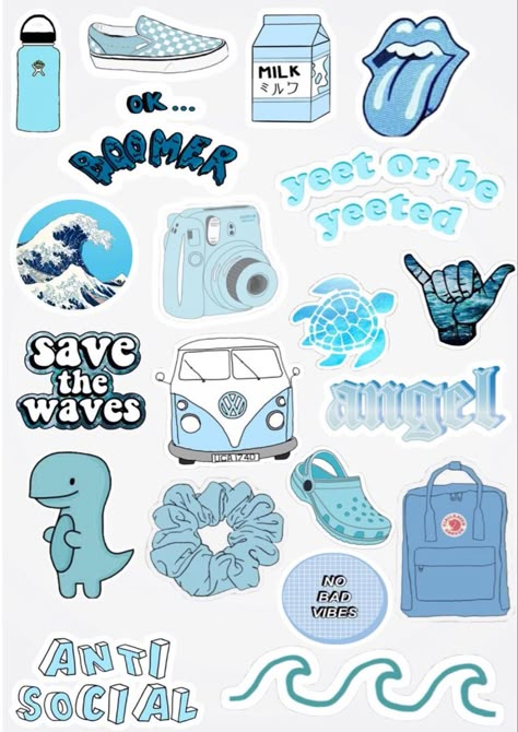 Blue Scrapbook, طابع بريدي, Preppy Stickers, Sticker Design Inspiration, Homemade Stickers, Cute Laptop Stickers, Tumblr Stickers, Iphone Case Stickers, Aesthetic Sticker