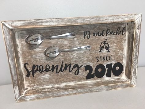 Lettering Background, Background Paint, Couples Decor, Glass Decals, Nail Holes, Trim Nails, Wooden Sign, Spoons, Wooden Signs