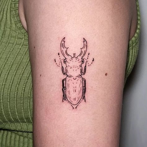 Custom Stag Beetle for Juliëtte. If you want something custom too, dm me and maybe send some references! I still have space this week and next week before I leave for Asia. Next opportunity would be 2025 so be quick to claim your spot! 🖤🖤 Horn Beetle Tattoo, Stag Beetle Tattoo, Horn Beetle, Stag Tattoo, Beetle Tattoo, Stag Beetle, If You Want Something, Tattoo Inspo, Next Week