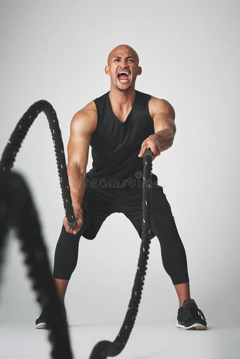 Battle rope, fitness and man in studio for intense training, exercise and bodybuilder workout. Sports, white background stock photos Battle Ropes, Fitness Training, Mens Fitness, Bodybuilding, White Background, Stock Images, Train, Stock Photos, Sports