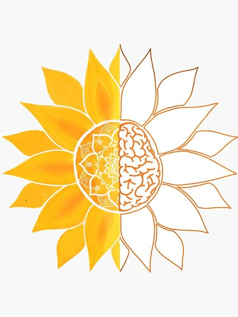 Brain Mandala, Sunshine Tattoo, Brain Tattoo, Awareness Tattoo, The Sun Will Rise, Brain Logo, Clinic Logo, Health Tattoo, Sunflower Tattoos