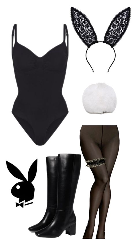 Play Boy Bunny Costume Black, Play Boy Disfraz, Black Bunny Halloween Costume, Play Bunny Costume, Black Bunny Costume, Halloween Duo, White Halloween Costumes, Halloween Duos, Bunny Halloween