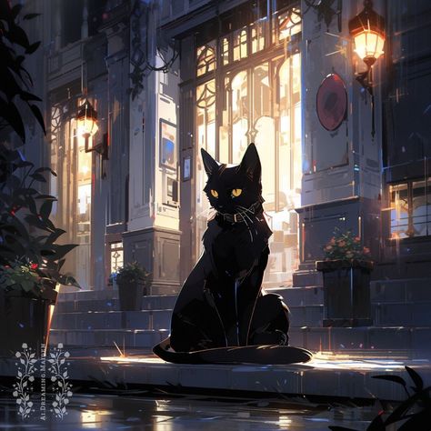 Black Cat Witch Art, Black Cat Anime Aesthetic, Black Cat Fantasy Art, Black Cat Fanart, Fluffy Black Cat, Black Cat Anime, Illustration Cat, Canine Art, Cute Pokemon Wallpaper