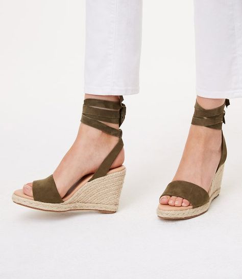 $69.99 Soft ties pretty up these espadrille wedges Green Espadrilles, Green Heels, Wedge Espadrilles, All About Shoes, Espadrille Sandals, Green Suede, Trendy Shoes, Wedge Espadrille, Senior Year