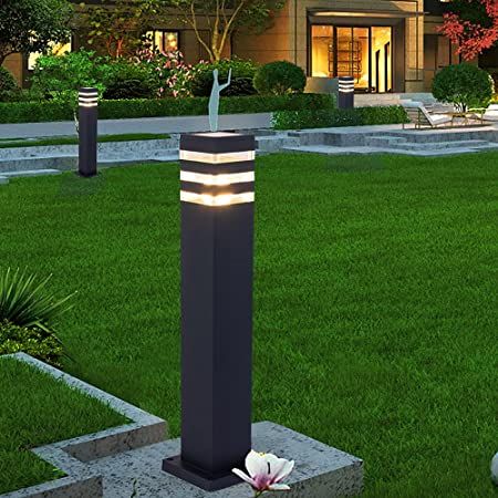 AILICIN Pathway Lights Post Lights IP55 Waterproof Outdoor Lamp Post Lawn Light Floor Lamp E26 Lampholder Hardwired Suitable for 12V / 24V / 120V Voltage（16in, Black） - - Amazon.com Modern Lamp Post, Garden Lamps Outdoors, Outdoor Post Light, Post Lights Outdoor, Garden Lamp, Garden Lamp Post, Outdoor Columns, Outdoor Lamp Posts, Lawn Lights