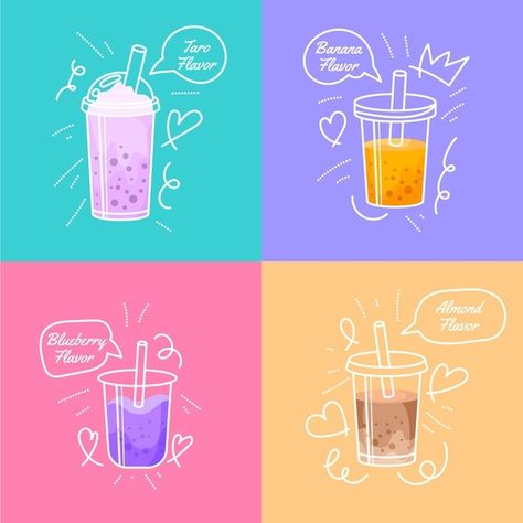 Bubble Tea Flavors, Tea Flavors, Tea Illustration, Tea Logo, Back To School Art, Style Bubble, Tea Design, Food Graphic Design, Doodle Coloring