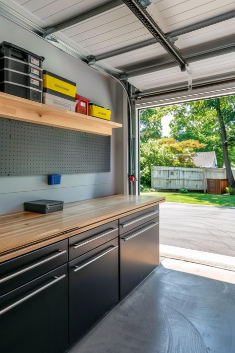 30+ Genius Garage Storage Ideas for Easy, Efficient Organization Garage Storage Drawers, Tool Bench Storage Ideas, Single Garage Workshop, Garage Bench Ideas, Garage Gym And Workshop, Garage Ventilation Ideas, 2 Car Garage Ideas, Single Car Garage Organization, Garage Tool Storage Ideas