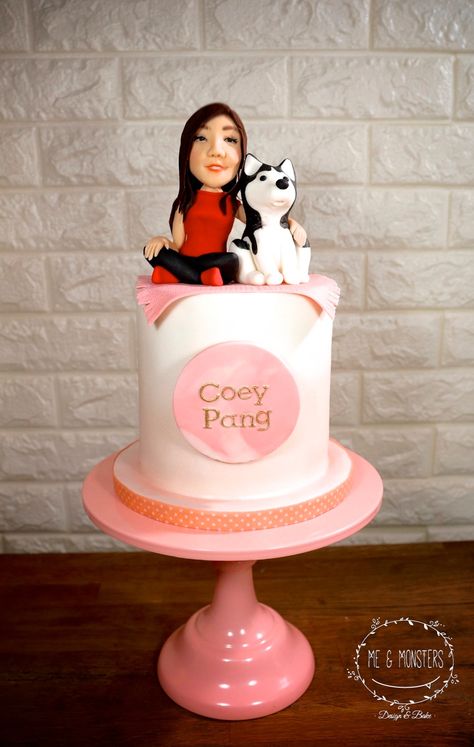 Female with dog theme cake Dog Theme Cake, 24 Birthday, White Cakes, 50th Birthday Cake, 24th Birthday, 21st Birthday Cake, Dog Cake, Pretty Birthday Cakes, Theme Cake