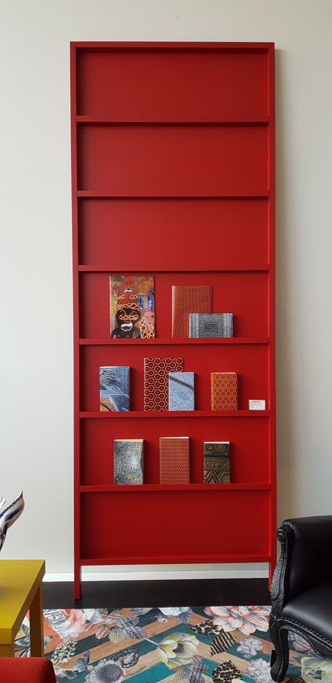 Red Bookcase, Red Shelves, Bookcase Wall, Hallway, Bookcase, Shelves, Wall, Home Decor