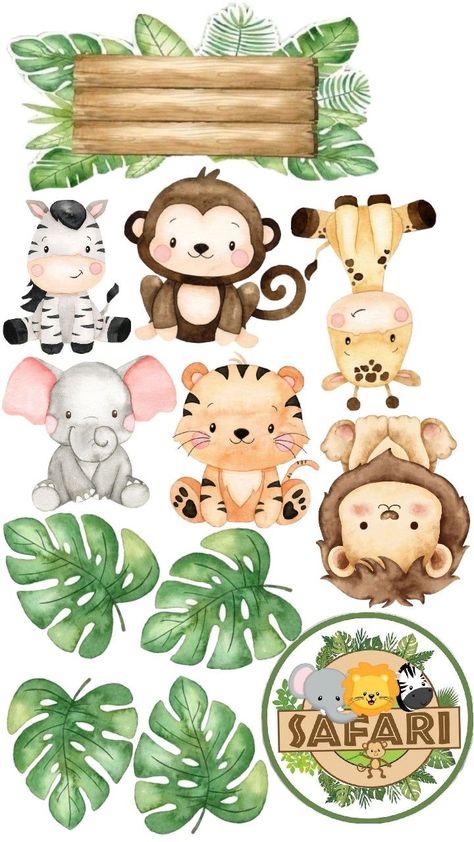 Zoo Theme Birthday Cake, Paper Wall Art Diy, Safari Party Decorations, Jungle Theme Cakes, Diy Cake Topper Birthday, Baby Jungle Animals, Safari Animals Birthday, Safari Baby Animals, Cars Birthday Party Disney