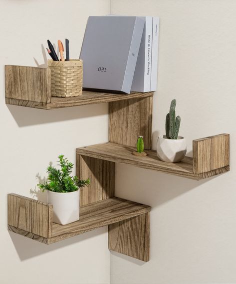 PRICES MAY VARY. 【Rustic U-shaped Design】Original design U floating shelves to meet diverse needs and flexible wall mounting, expand any space. Natural texture make shelf look retro and classic, bring the nature into your home. 【Corner Floating Shelves】Rustic wooden display shelves are compatible for both wall corners and normal flat wall, assemble and install freely per your wall condition and personal need. Also show off personal decor or as functional shelf. 【Wood Wall Shelves】Set of 3 shelve Corner Floating Shelves, Corner Shelf Ideas, Wooden Corner Shelf, Wood Storage Shelves, Bathroom Corner Shelf, Shelves For Wall, Floating Corner Shelves, Corner Wall Shelves, Corner Bookshelves