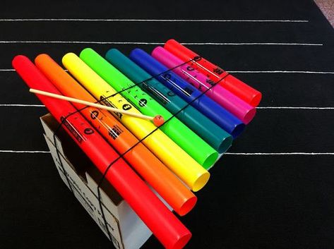 Directions for a boomwhacker stand- How to make a Xylophone Instrument DIY Tutorial, pvc pipes, musical Homemade Musical Instruments, Making Musical Instruments, Homemade Instruments, Music Lessons For Kids, Elementary Music Education, Boomwhackers, Diy Instruments, Have Fun Teaching, Preschool Music