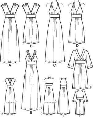 See img A for DIY maxi dress idea. Add a tied empire waist and pockets? Diy Empire Waist Dress, Pocket Dress Pattern, Sash Pattern, Plunge Neck Dress, Burda Magazine, Diy Maxi Dress, Empire Waist Dress Pattern, Knit Summer Dress, Plunging Neck Dress