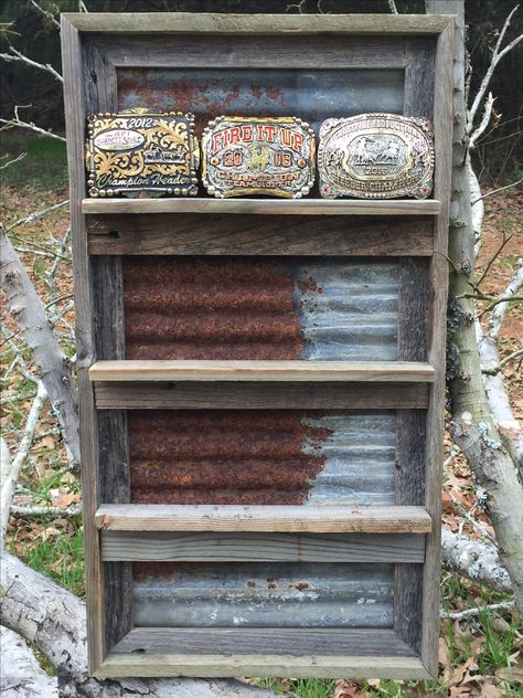 Rustic belt buckle display for purchase! Buckle Shelf Display, Buckle Box Display Case, Buckle Case Display, Western Craft Fair Display, Belt Buckle Shelf, Trophy Buckle Display, Diy Buckle Display, Belt Holder Ideas, Buckle Holder Diy