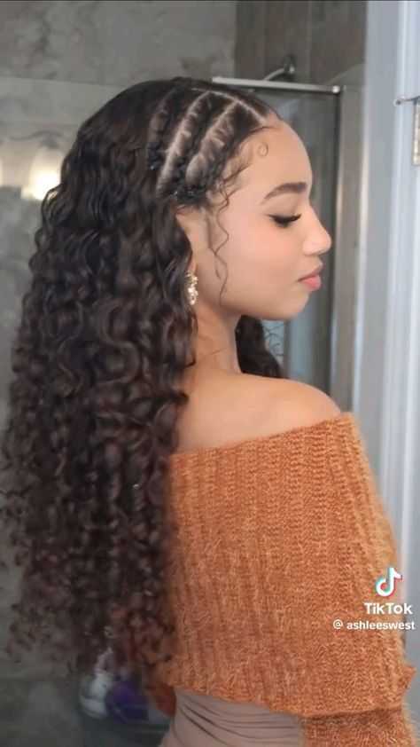 Braids Curly Hairstyles, Half Braided Hairstyles, Curly Braided Hairstyles, Curly Hair Braids, Mixed Curly Hair, Easy Hairstyles For Thick Hair, Quick Natural Hair Styles, Hairstyle Tutorials, Cute Curly Hairstyles