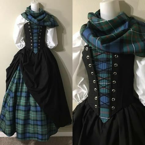 Scottish Dress, Fair Outfits, Medieval Dress, Medieval Clothing, Tartan Dress, Fantasy Dress, Historical Costume, Historical Dresses, Fantasy Fashion