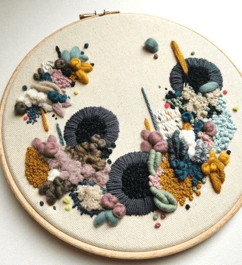 Modern Embroidery Ideas, Water Soluble Fabric, Abstract Embroidery, Wooden Embroidery Hoops, Felt Applique, Diy Craft Kits, Modern Embroidery, Gold Embroidery, Media Kit