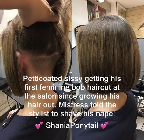 Feminine Bob Haircut, Mtf Haircuts, Haircut Bobs, Haircut Captions, Sind Curtain Bangs, Was Sind Curtain Bangs, Forced Haircut, Androgynous Hair, Half Shaved