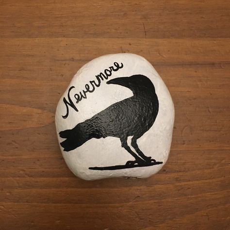 Poe “Raven” Painted Rock Raven Painted Rock, Crow Painted Rocks, Crow Painting Easy, Mud Kitchen For Kids, Crow Painting, Painted Rock Animals, Halloween Rocks, Rock And Pebbles, Painted Rocks Craft