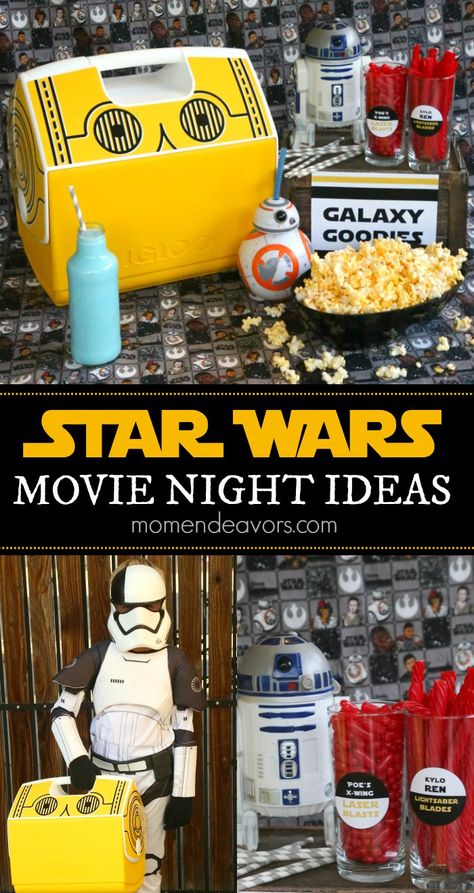 Star Wars Movie Night Must-Haves-  Star Wars Movie Night Snack Ideas, Star Wars Printables, and Star Wars Décor, including the awesome Star Wars x Igloo collection C3PO cooler. #IglooPartner Star Wars Movie Night, Movie Night Snack Ideas, Night Snack Ideas, Star Wars Snacks, Star Wars Printables, Movie Night Ideas, Movie Night Theme, Disney Activities, Movie Night Food