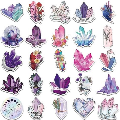 50% off 3 or more sticker packs! Link to the shop in bio 💗 Crystal Illustration, Crystal Stickers, Crystal Formations, Scrapbook Stickers Printable, Aesthetic Stickers, Journal Stickers, Sticker Collection, Sticker Pack, Scrapbook Stickers