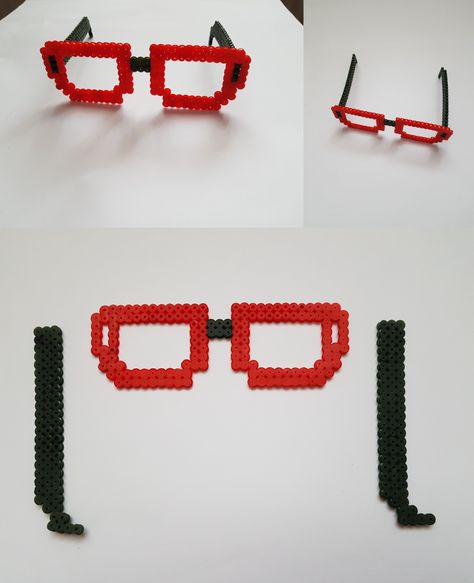 Glasses Pixel Art, Perler Bead Glasses, Mini Hama Beads, Melty Bead Designs, Hama Beads 3d, Beads Perler, Easy Perler Bead Patterns, Pearl Beads Pattern, Easy Perler Beads Ideas