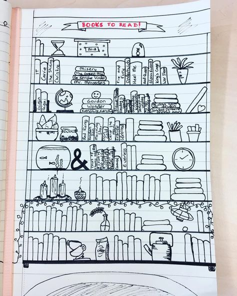 #bookstoread #books #read #bulletjournal #2018 #bulletjournaling #bulletjournalbooks #bookshelf #doodling #creative #fineliner #marliesbujo Bookshelf Doodle, Doodle Books, School Murals, Journal Books, Diy Journal Books, Love Doodles, Spreadsheet Template, Bullet Journal Layout, Journal Layout