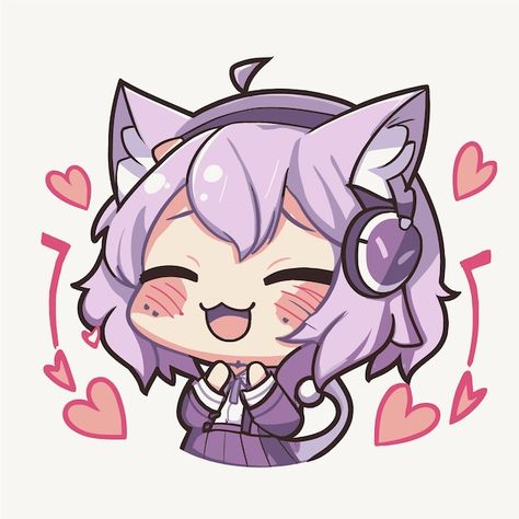 Anime Chibi Kawaii Cute, Chibi Ninja, Chibi Kitty, Mermaid Things, Girl With Purple Hair, Kitty Girl, Japan Cute, Chibi Body, Chibi Cat