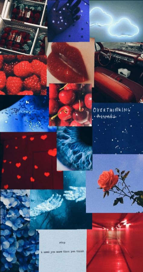 aesthetic collage|red&blue| Red And Blue Mood Board, Pink Red And Blue Aesthetic, Red And Blue Bedroom Aesthetic, Blue And Red Moodboard, Red And Blue Background Aesthetic, Wallpaper Backgrounds Aesthetic Red, Red And Blue Outfit Aesthetic, Red And Blue Wallpaper Aesthetic, Dark Blue And Red Aesthetic