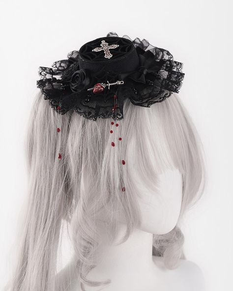 🖤❤️Embrace your dark, elegant side with these stunning Gothic hairclips, hairbands and mini hat. Search👉https://www.devilinspired.com/The-Story-or-She #devilinspired #gothic #gothicstyle #gothicfashion #gothicgirl #lolitacoord #lolitafashionstyle #gothicaccessories Gothic Headpiece, Gothic Hair Accessories, Double Ponytail, Flat Hat, Gothic Hairstyles, Steampunk Fashion Male, Mini Hat, Flat Hats, Beaded Hat