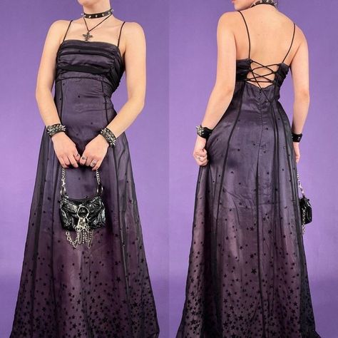 Plus Size Prom Dresses Goth, Vintage Prom Dresses 90s Homecoming, 2000 Homecoming Dress, Romantic Long Dress, 2000s Goth Prom Dress, Vamp Prom Dress, Goth Prom Dress Purple, Grungy Prom Dress, Mall Goth Prom Dress