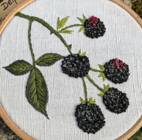 Embroidered Raspberries, Embroidery Raspberry, Raspberry Embroidery, Berry Embroidery, Watermelon Embroidery, Science Design, Garden Embroidery, Textile Art Embroidery, Hand Embroidery Tutorial