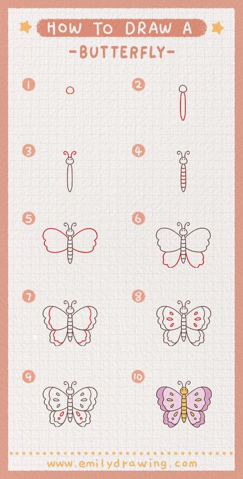 How to draw a Butterfly simple and realistic for kids Easy Butterfly Drawing Step By Step, Step By Step Drawing Butterfly, How To Draw A Butterfly Easy, How To Draw Butterfly Step By Step Easy, How To Draw A Butterfly Step By Step, Butterfly Doodles Simple, How To Draw Easy, Butterfly Step By Step Drawing, Butterfly Easy Drawing