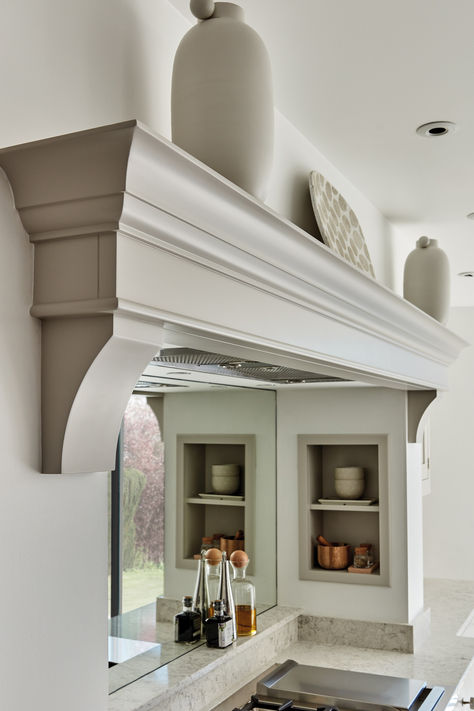 Mantle In Kitchen, Cooker Mantle, Built In Cooker Hood, Chimney Hood Kitchen, Kitchen Mantle Ideas, Kitchen With Chimney Breast, Range In Chimney Breast, Chimney Breast Kitchen, Range Cooker In Chimney Breast