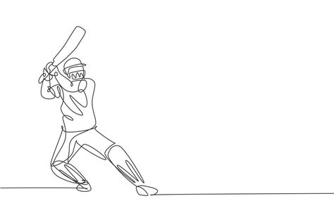 One continuous line drawing of young man cricket player standing ready to receive ball from pitcher vector illustration. Competitive sport concept. Single line draw design for advertisement poster Cricket Line Art, Sports Line Art, One Continuous Line Drawing, Person Outline, Cricket Player, Happy Birthday Cards Handmade, Advertisement Poster, Ready To Receive, Cricket Wallpapers