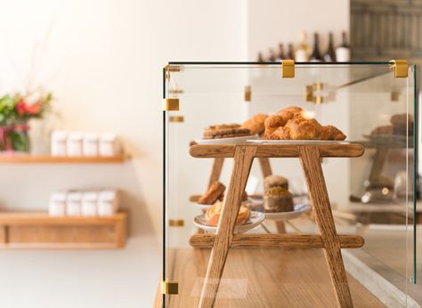 Pastry case at Mazarine Pastry Cases Display, Pastry Case Coffee Shop, Coffee Shop Pastry Display, Bakery And Coffee Shop Design, Pastry Display Ideas, Bakery Showcase, Pastry Display Case, Diy Display Case, Pastry Case