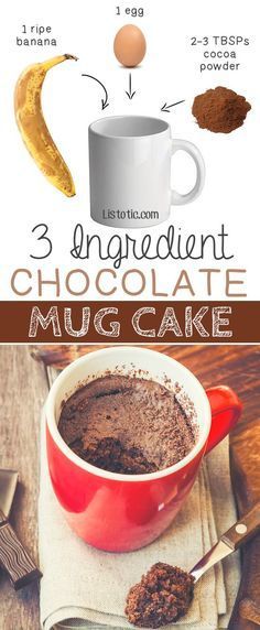 #6. 3 Ingredient Flourless Chocolate Mug Cake -- bakes in 1 minute in the microwave! | 6 Ridiculously Healthy Three Ingredient Treats Healthy Chocolate Mug Cake, Chocolate Mug Cake, Mug Cakes, Chocolate Mug Cakes, Chocolate Mugs, Mug Recipes, Makanan Diet, Flourless Chocolate, Healthy Chocolate