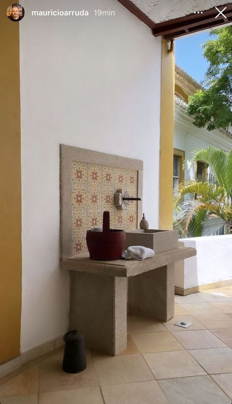 Backyard Sink Ideas, Outside Sink Ideas Backyards, Custom Kitchen Countertops, Cement Sink, Outside Sink, Outdoor Kitchen Sink, Talavera Sink, Garden Sink, Outdoor Fireplace Designs