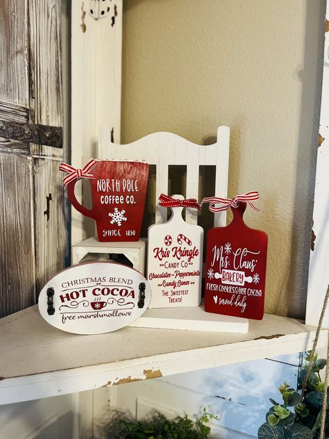 Christmas Kitchen Signs Diy, Hot Cocoa Tiered Tray Ideas, Hot Chocolate Tiered Tray, Kitchen Sign Diy, Cocoa Tiered Tray, Hot Cocoa Signs Christmas Decor, Hot Cocoa Bar Tiered Tray, Trendy Christmas Decor, Buffalo Plaid Decor