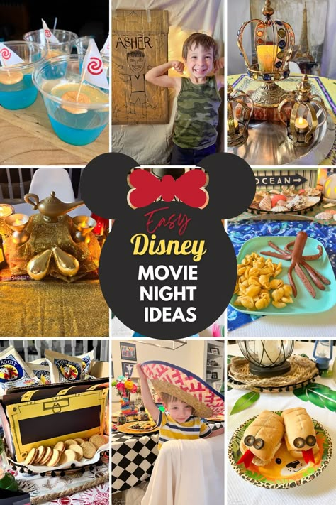 Dinner Ideas With Kids, Dinner And Movie Night Ideas, Dinner And Movie Theme Night, Movie Night Dinner Ideas, Disney Dinner And Movie Night, Disney Party Foods, Disney Movie Night Ideas, Theme Night Ideas, Disney Movie Themed Dinner