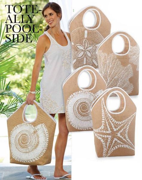 Summer Merchandise, Beach Totes, Sac Diy, Jute Tote Bags, Jute Totes, Trendy Tree, Pool Side, Stone Mountain, Mesh Ribbon