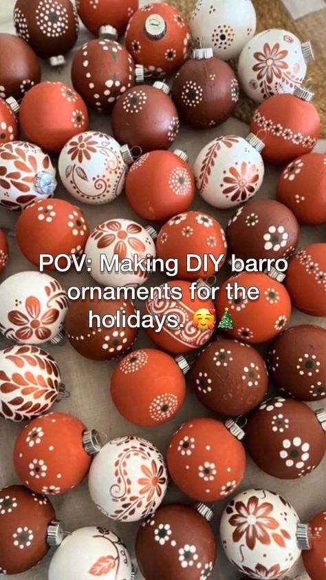 Shop Latinx | FINE, we’ll go to the craft store to make these DIY barro ornaments. 🥰🏺 ⠀⠀⠀⠀⠀⠀⠀⠀⠀ TT: blankisj2 | Instagram Barro Christmas Ornaments, Mexican Theme Christmas Tree Ornaments, Barro Christmas Tree, Mexican Barro Christmas Tree, Diy Terracotta Ornaments, Christmas Mexican Theme, Terracotta Christmas Ornaments, Mexican Christmas Decorations Diy, Mexican Christmas Tree Decoration