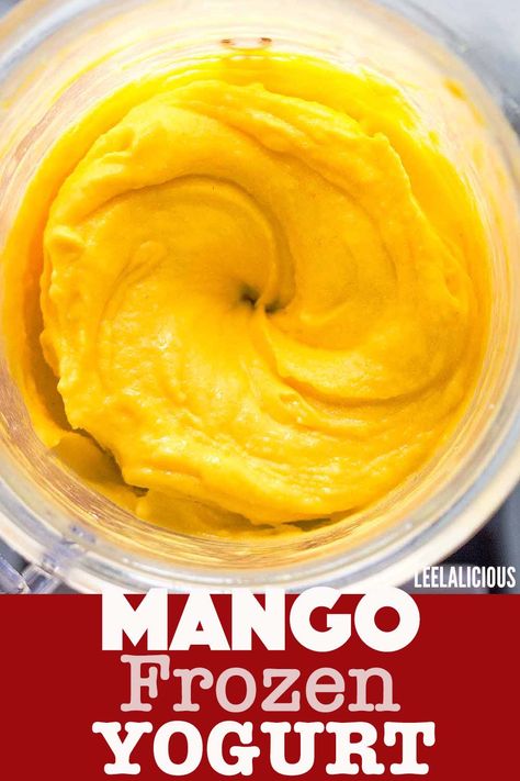 Recipes Using Frozen Mango, Tart Frozen Yogurt Recipe, Frozen Mango Recipes, Mango Frozen Yogurt Recipe, Pinkberry Frozen Yogurt, Diy Frozen Yogurt, Mango Sorbet Recipe, Mango Frozen Yogurt, Easy Frozen Yogurt