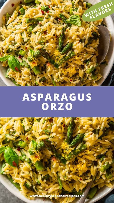 Asparagus Orzo in a bowl. Asparagus Orzo, Asparagus Side Dish, Spring Side Dishes, Meat And Potatoes Recipes, Orzo Dishes, Lemon Asparagus, American Foods, Pasta Side Dishes, Orzo Recipes