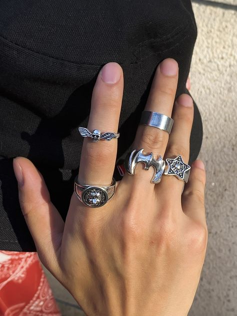 Fashion Ring Set, Neutral Jewelry, Rings Men, Star Chain, Gothic Rings, Skull Decor, Trendy Ring, Estilo Punk, Style Punk