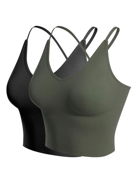 PRICES MAY VARY. FEATURING: Seamless/ Light Weight/ Crisscross Back Adjustable Strap/ Removable Pads/ 4 Way Stretch Compressive Fabric for Great Support and Comfort. CARE FEATURES: Hand Wash Cold With Like Colors (Wash Pads Separately Recommended)/ Hang Dry. SATISFACTION PRIORITY: If you have any problem with your order, rest assured that we will do everything we can do to make it right. MUST-HAVE WORKOUT CROP BRA TANK TOP: Our sports bra offers extra stretchability and softness for all-day comf Bra Tank Top, Yoga Tank Top, Crop Bra, Bra Tank, Yoga Tank, Tank Top Bras, Yoga Tank Tops, Gym Wear, Sports Bras