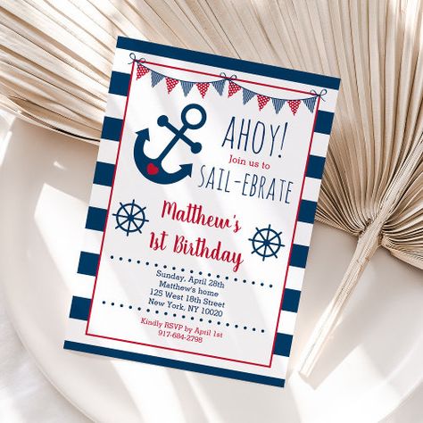 $3.29 - Nautical Navy & Red Anchor Boy Birthday - nautical stripes, anchor invitations, nautical first birthday, navy and red, nautical 1st birthday, sail-ebrate, boy first birthday, nautical birthday, anchor birthday, sailing birthday Sailing Birthday, Anchor Invitations, Nautical 1st Birthday, Nautical First Birthday, Anchor Birthday, Sailor Birthday, Nautical Birthday Party, Nautical Themed Party, Nautical Birthday