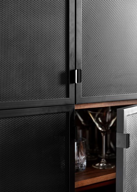 Bryant Park Residence — Megan Grehl Industrial Cabinet Doors, Perforated Metal Cabinet Doors, Black Wire Mesh Cabinet Doors, Perforated Metal Door, Industrial Cabinet Design, Perforated Metal Cabinet, Metal Mesh Cabinet Doors, Metal Mesh Cabinet, Industrial Storage Cabinet